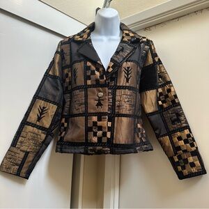 Patchwork Vintage Black and Bronze Textured Women's Jacket